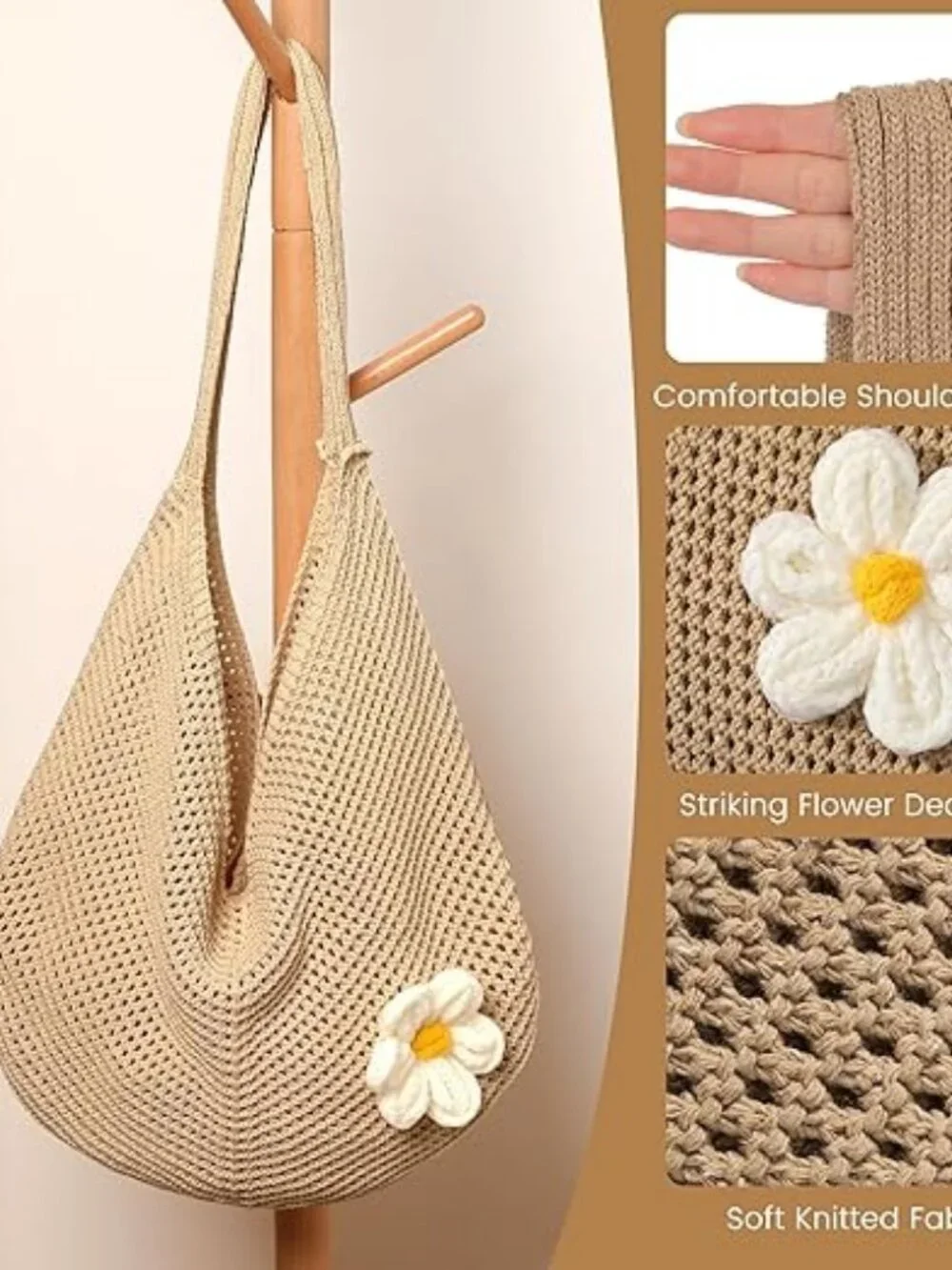 Crochet Beach Tote Bag Women’s Mesh Knit Summer Shoulder Purse
